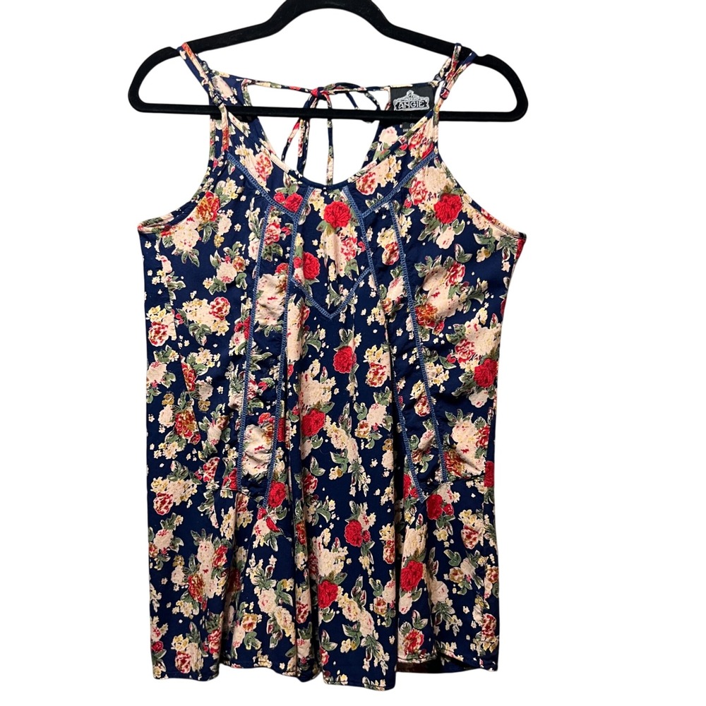 Angie Floral Print Tank‎ Top Sleeveless Casual Summer Top Blue Red Size S
